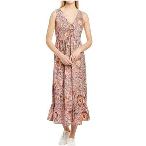 Madewell Lace-Up Ruffle-Hem Midi Dress in Bali Blooms Sz 6 excellent condition